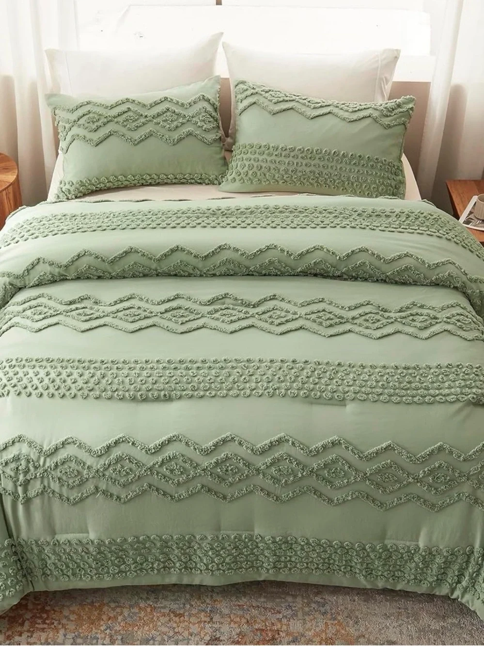 Textured GREEN Comforter Set - Cozy Bedding NEW